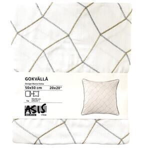 IKEA GOKVALLA White Gold & Silver Embroidered Pillow Cover 20" x 20"